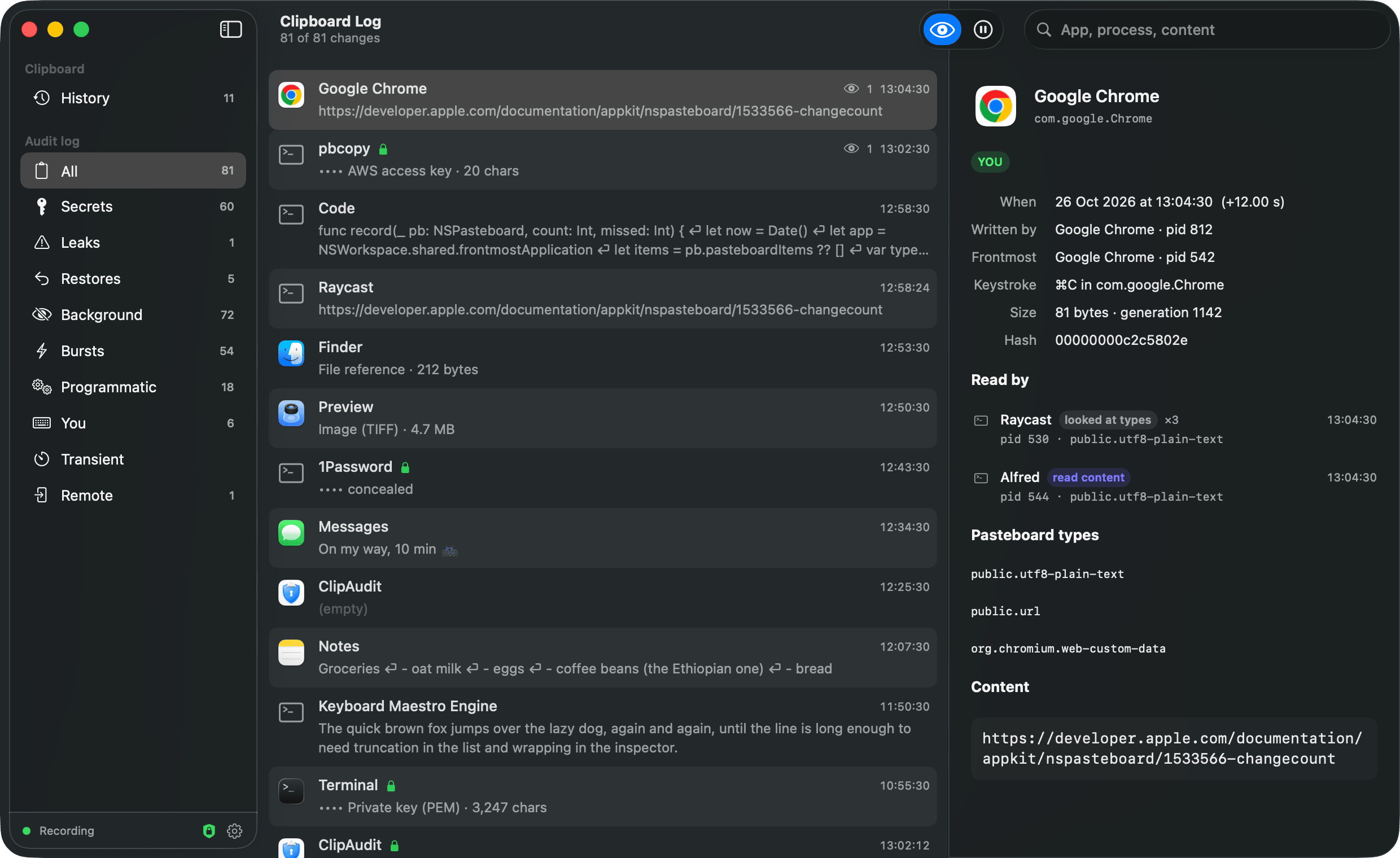 Clipboard log in dark mode