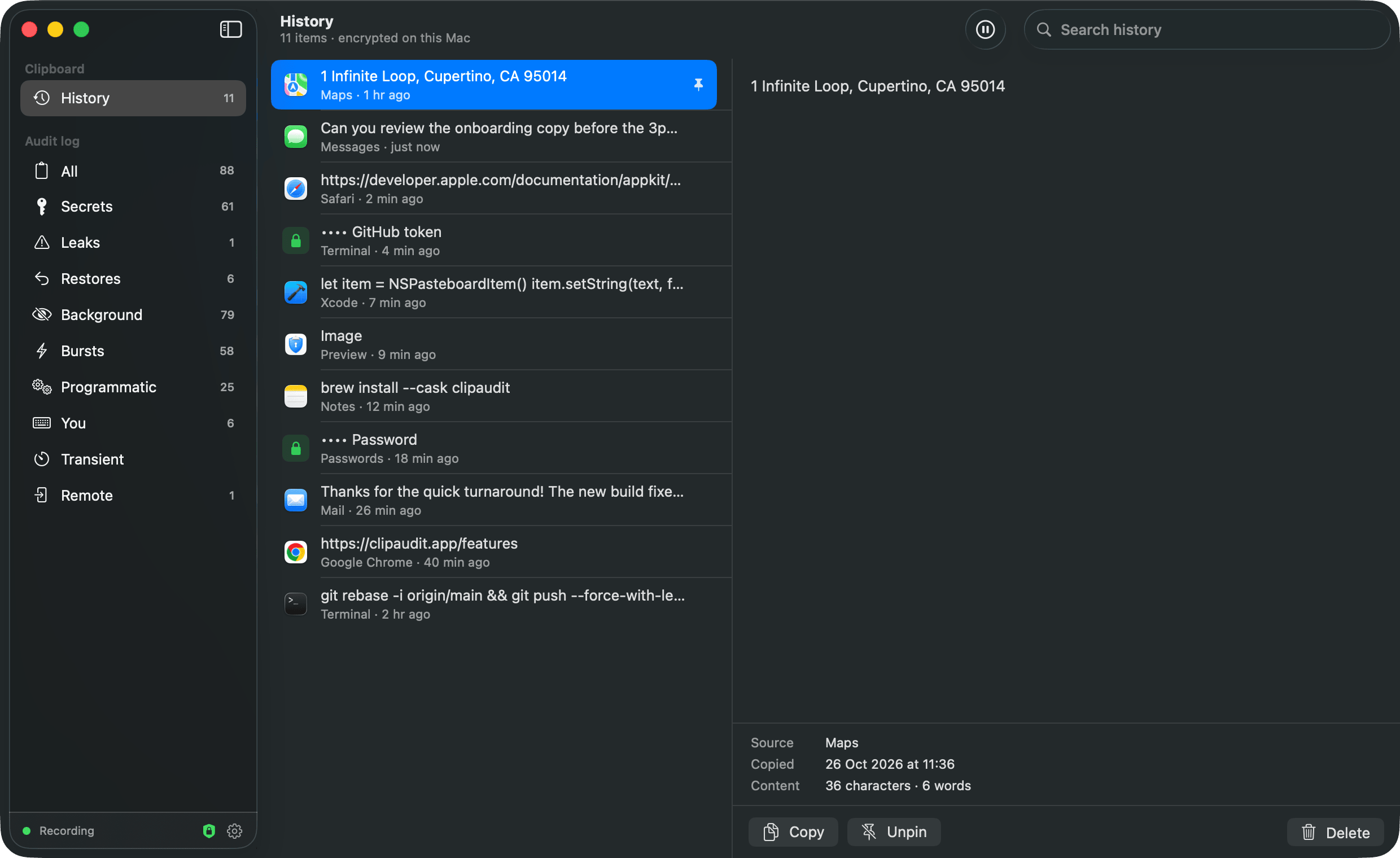History in dark mode
