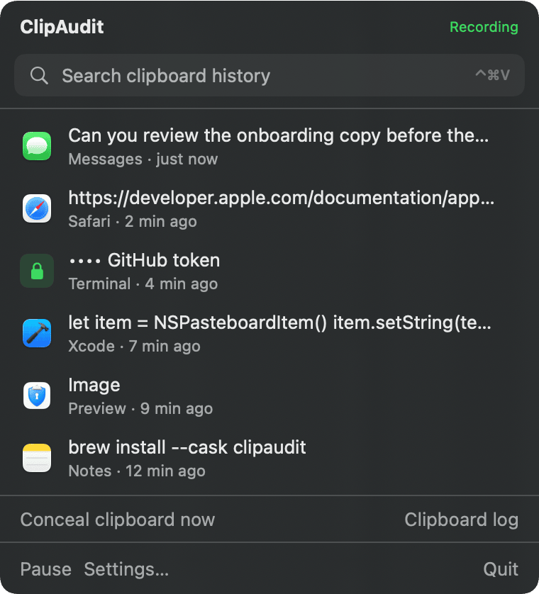 Menu bar in dark mode