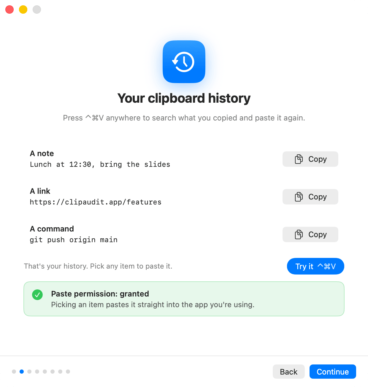Clipboard history step