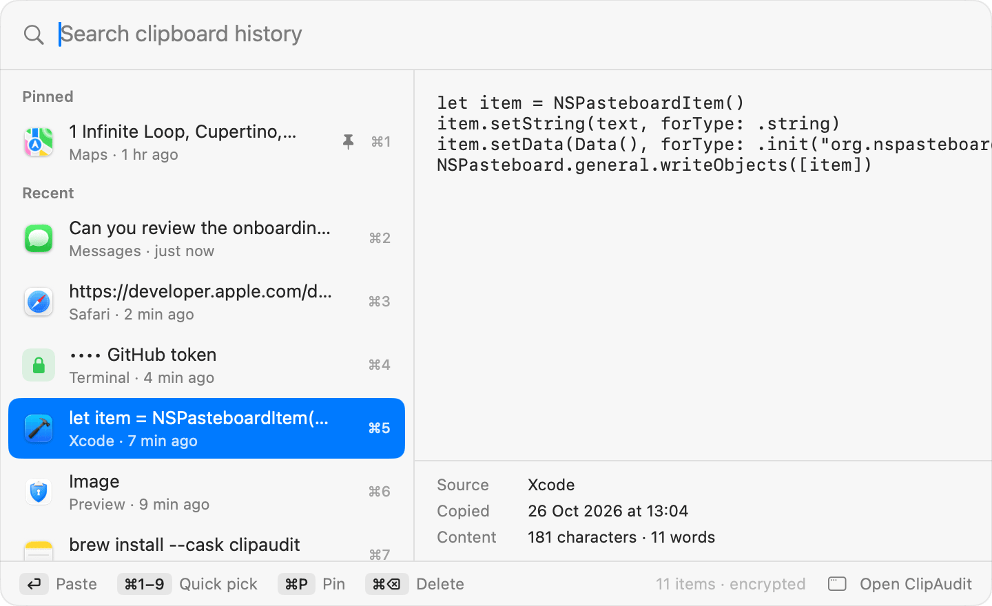 A code snippet in history