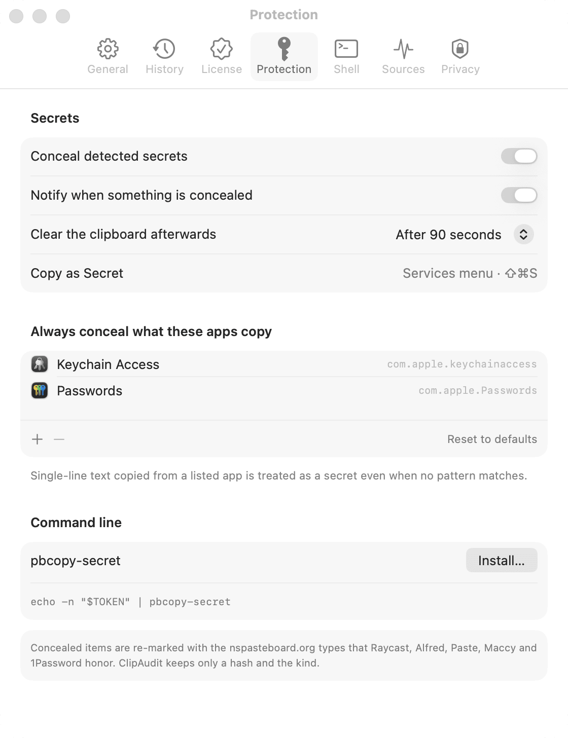 Protection settings